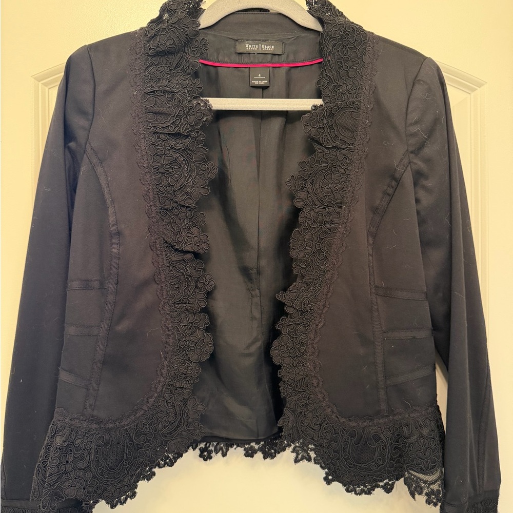 White House Black Market Lace Victorian Peplum Blazer Black Size 4
